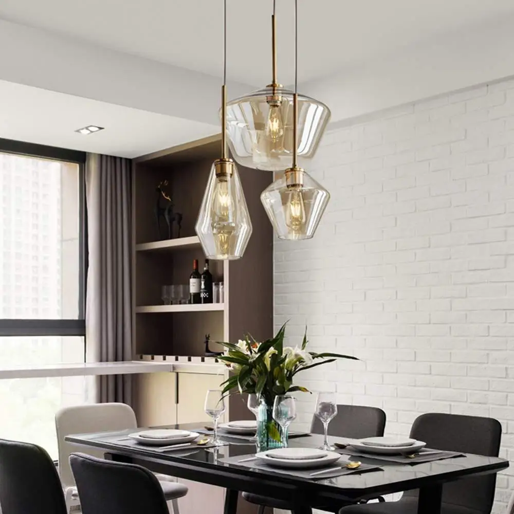 Винтажный подвесной потолочный светильник с 3 стеклянными абажурами коньяк