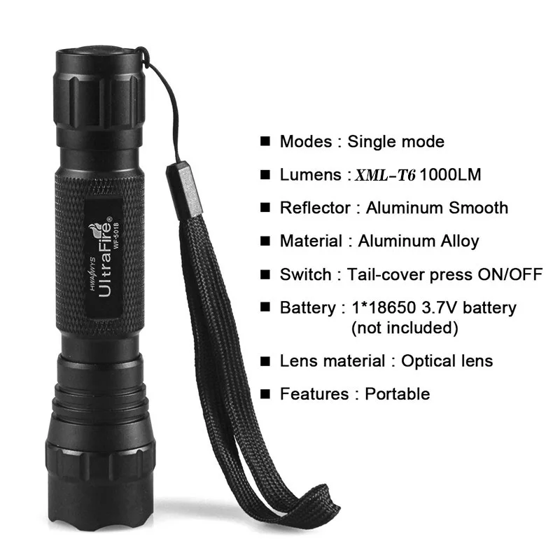 UltraFire WF-501B, XML-T6, 5 режимов, светодиодный фонарь, фонарь, Охотничий Тактический фонарь, Luz Flash, 18650 аккумулятор