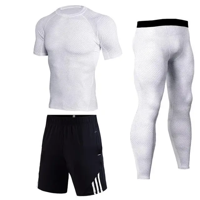 white 3 short Сжатое термобелье костюм зимний теплый спортивный костюм мужские колготки футболка свитгетры бодибилдинг одежда Рашгард мужской 4XL - Цвет: white 3 short