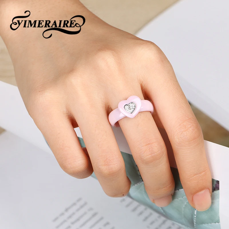 Женское керамическое кольцо с сердечком из серебра 925 пробы|Кольца| |