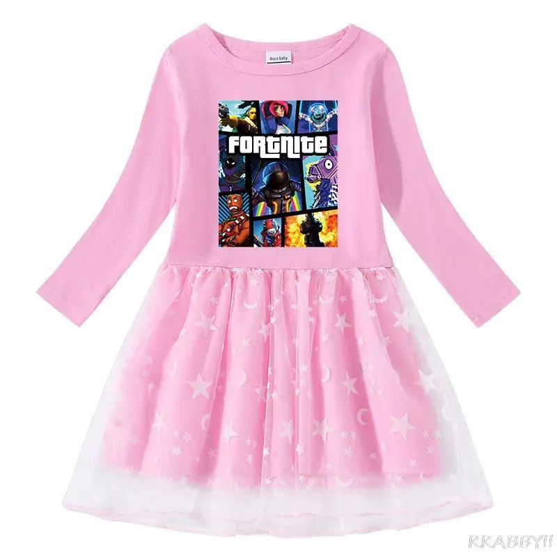 Юбка принцессы Fortnites сетчатая с длинным рукавом модная подарочная для маленьких