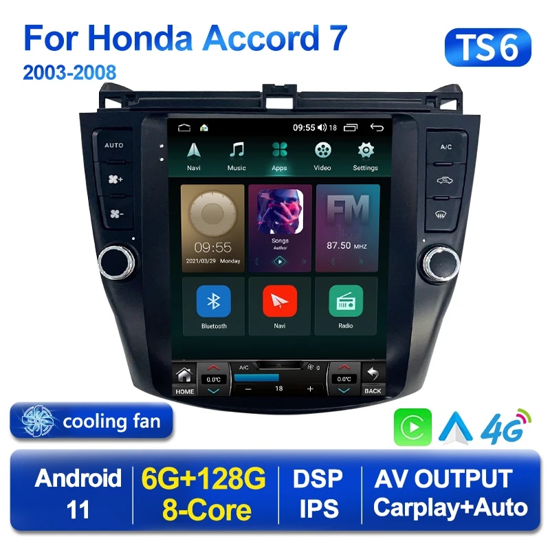 Автомагнитола 2 din мультимедийный плеер для Honda Accord 7 128-2003 6 + 2008G Android 11 4G LTE DVD