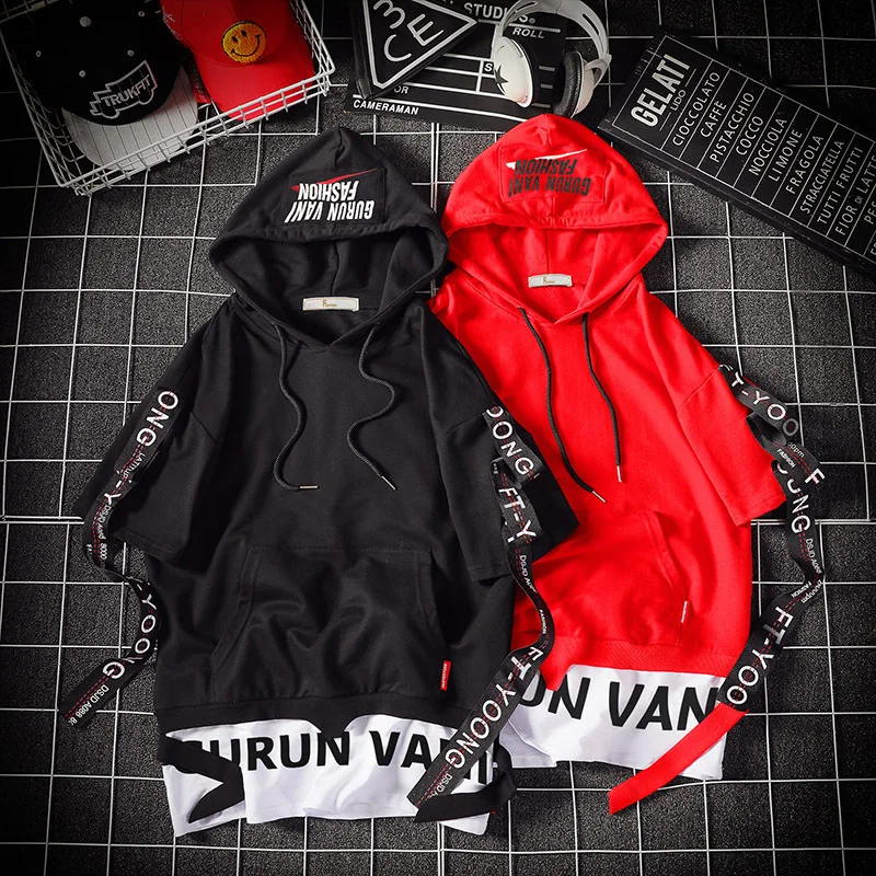 

Мужская модная уличная Толстовка в стиле хип-хоп, верхняя одежда, Мужской пуловер с лентами и капюшоном, осенний Свитшот