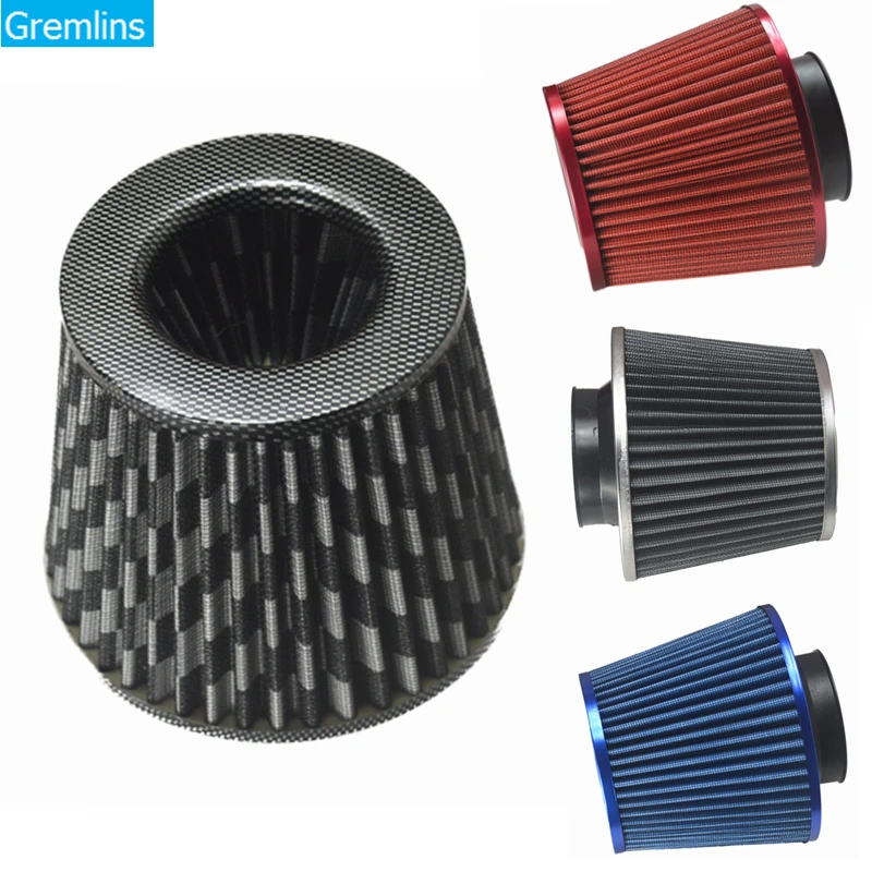 Air Filters Car/Truck/SUV Universal 3 inch/75mm High Flow Air Intake Cone Filter Air Intake Filter Carbon Blue Red Gray