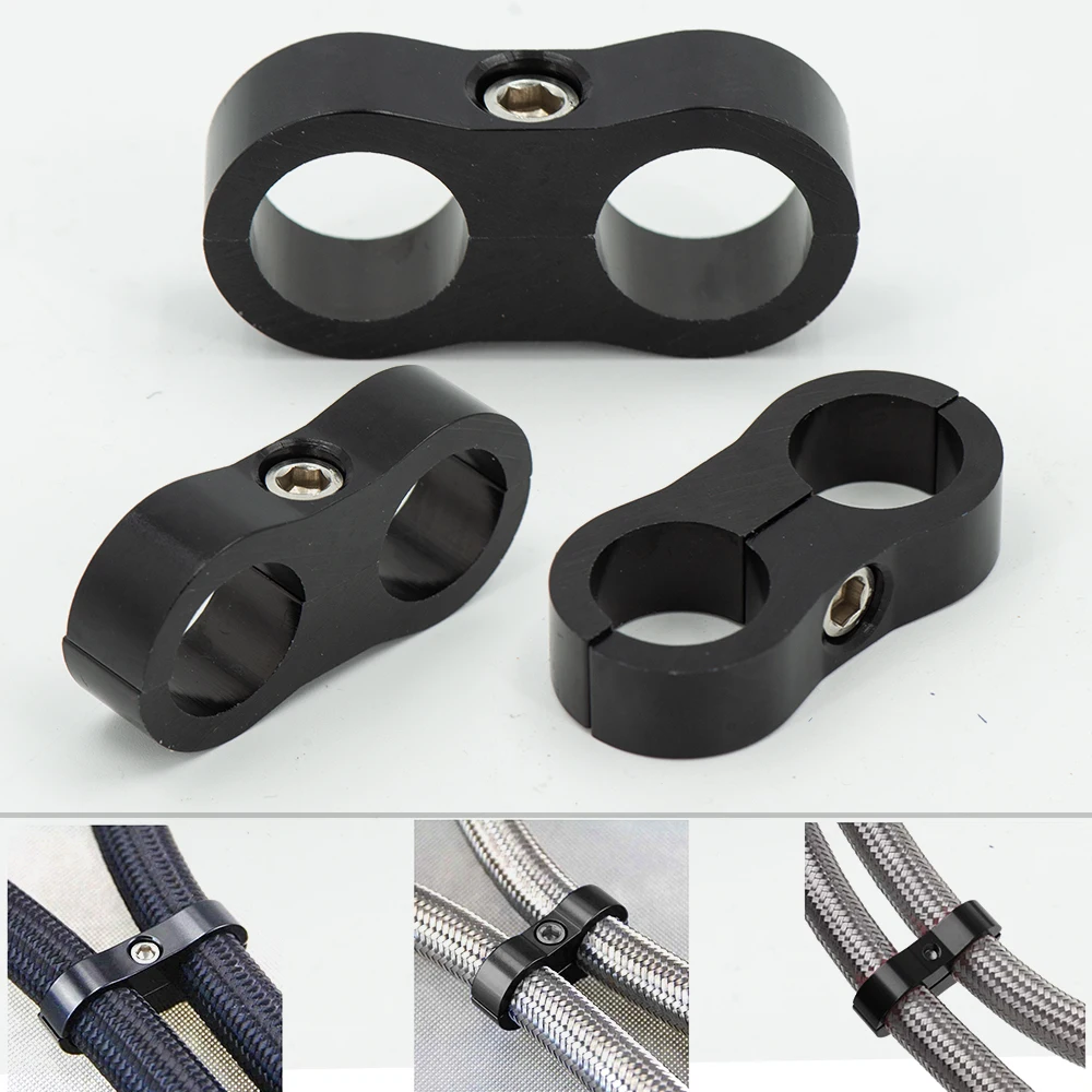 

AN4 AN6 AN8 AN10 Braided Rubber Hose Line Clamp Aluminum Anodized Line Separator Separator Divider Clamp Kit Black