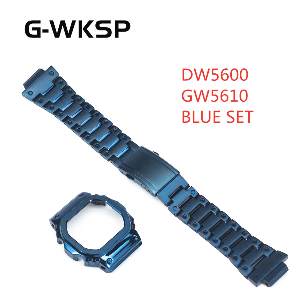 BLUE SET Синий обновленный набор DW5600 5610 чехол для часов/ободок из нержавеющей стали - Цвет ремешка: BLUE SET