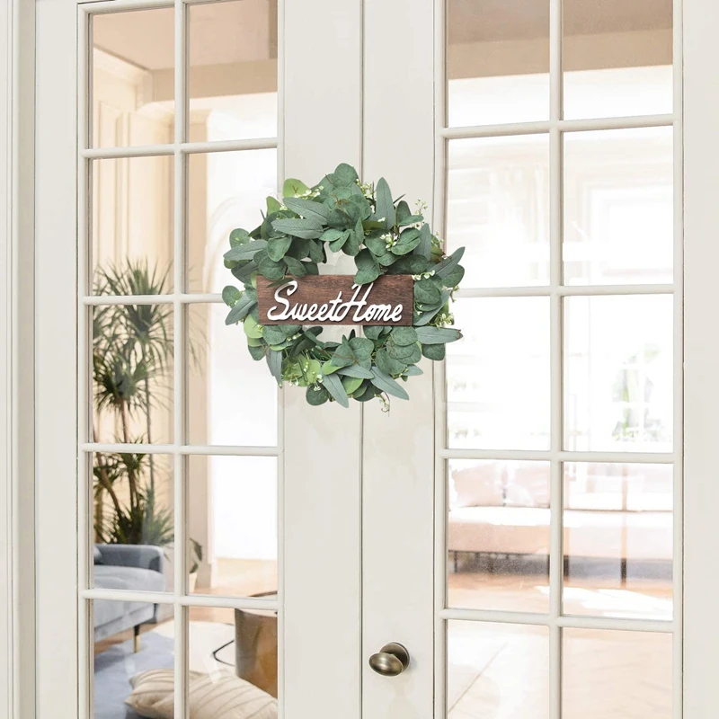 

Home Sweet with Garland Door Decoration Wooden Hanging Sign with Artificial Eucalyptus Farmhouseporch Decoration Wedding
