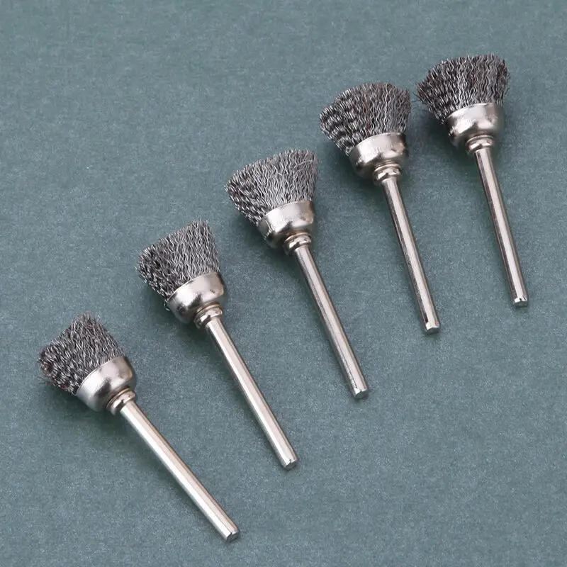 

10x Silver Stainless Steel Mini Wire Brushes Brass Cup Wheel Grinding Drill Kit