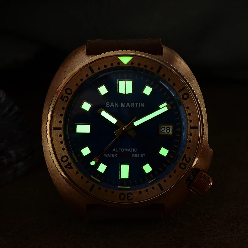 Часы наручные San Martin Мужские механические автоматические бронзовые светящиеся с