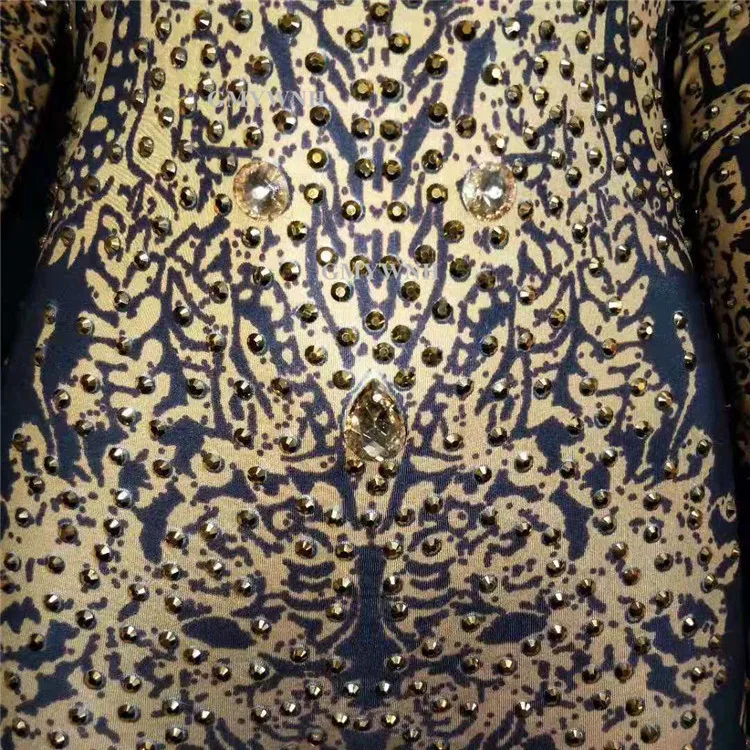 W82 сексуальное платье для танца на шесте Стразы комбинезон золотистого и черного