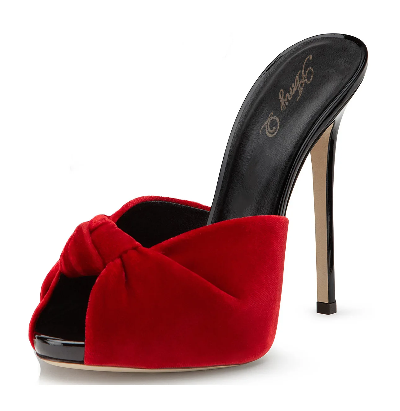 

Women's red black velvet knot high heeled sandals Chengdu