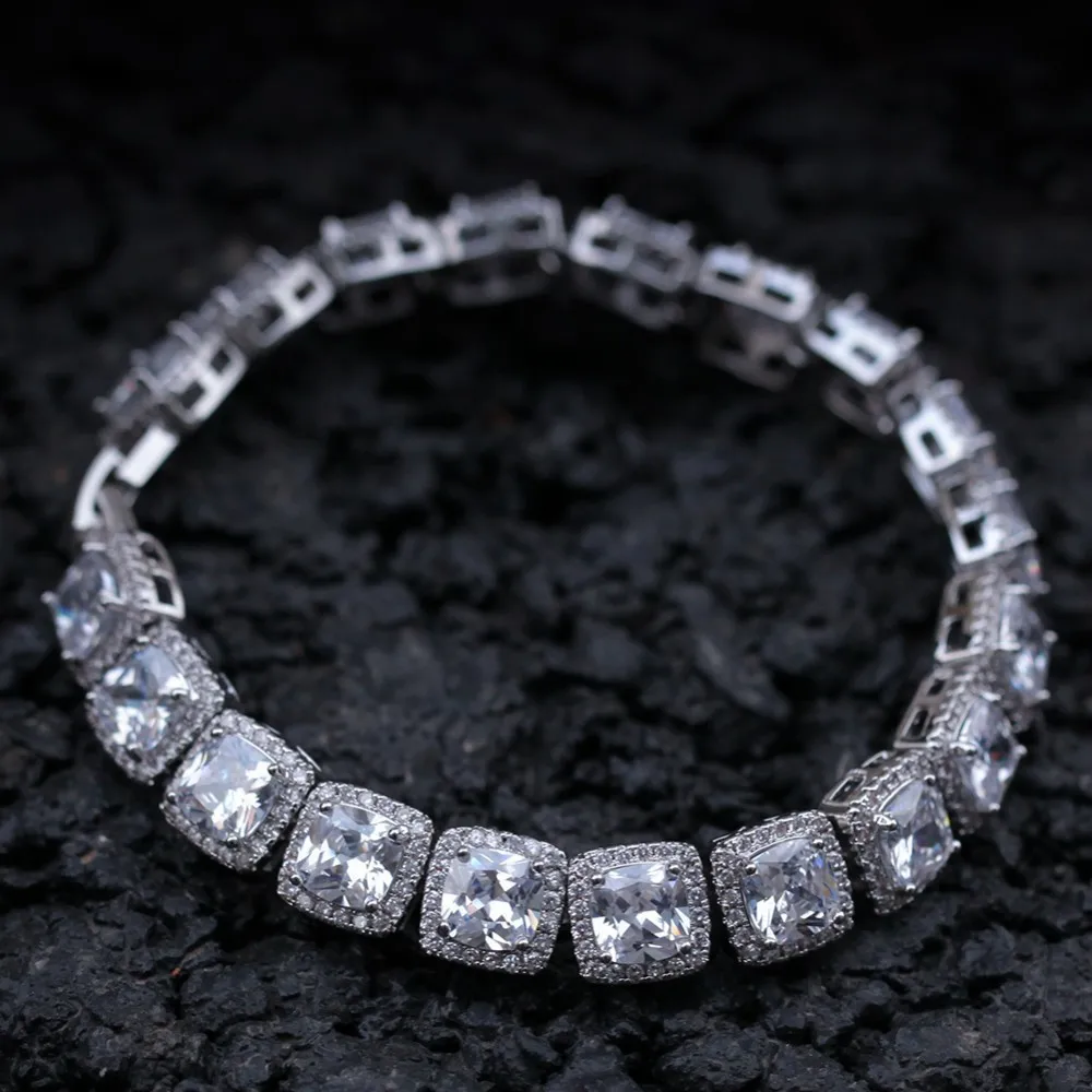 TBTK проложили Bling Площади Iced Out Циркон красивый браслет Роскошный простой стиль золото/серебро 10 мм ширина наручные ювелирные изделия панк человек