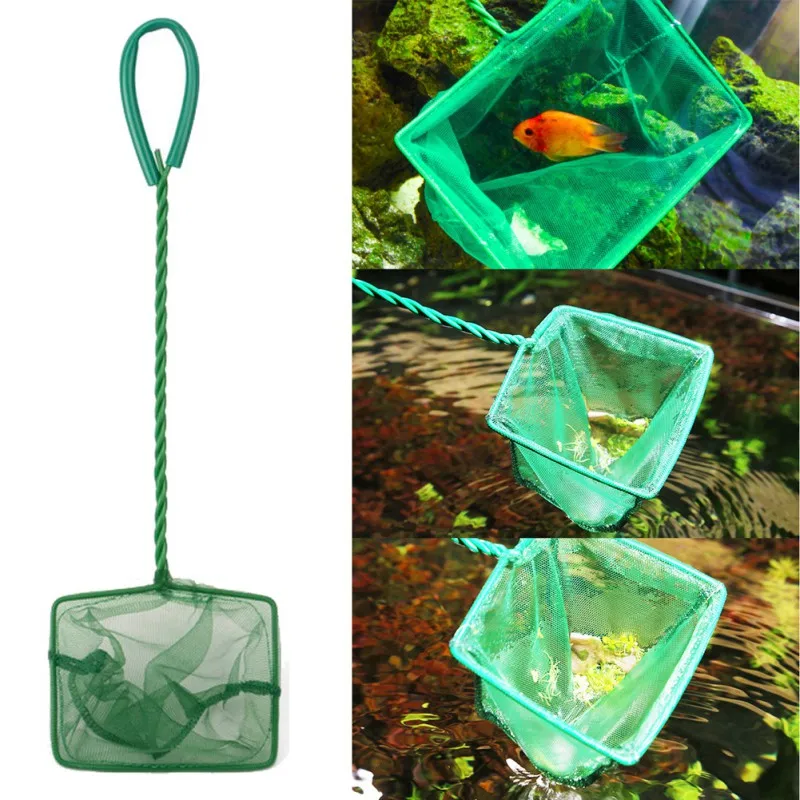 

#Q 10 Inches Aquarium Accessories Plastic Green Fish Net Fishingnets With Plastic Handle Fish Tank Parts Fishnet Pet Products