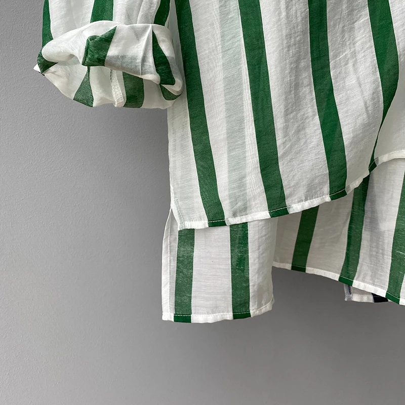 

SISPELL Stripes Colorblock Shirts For Female Lapel Collar Long Sleeve Loose Women's Casual Blouse Fashion Summer New 2021