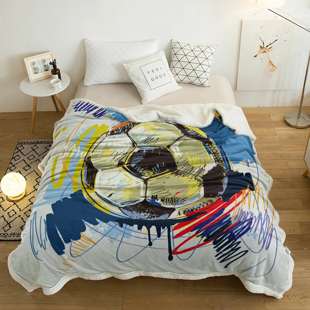 Футбольное акварельное Спортивное покрывало Флисовое одеяло с цветочным