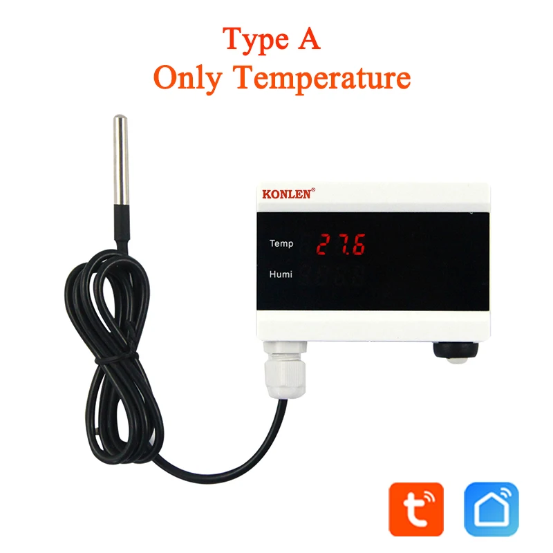 Only Temperature KONLEN Tuya Wi-Fi термометр влажности гигрометр сенсорный датчик тревоги Smart Life App домашний термостат контроллер - Цвет: Only Temperature