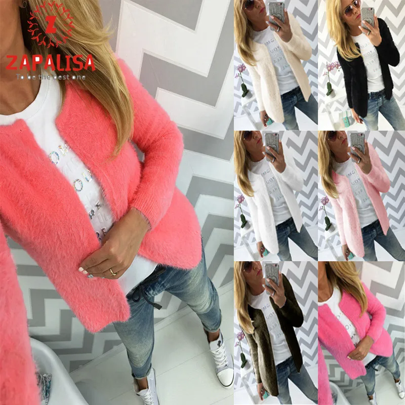 ZAPALISA однотонная вязаная куртка с длинным рукавом кардиган круглым вырезом