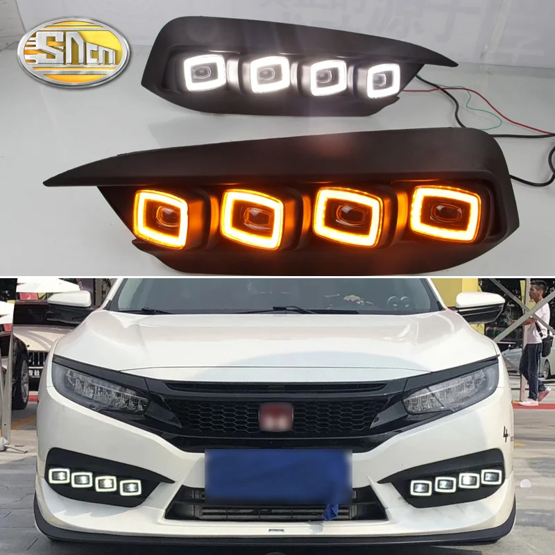 2 шт. Светодиодный дневной светильник для Honda Civic 2016 2017 2018 желтый указатель