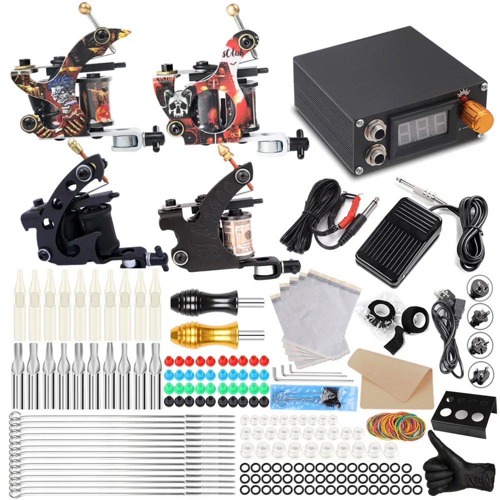 

Профессиональный двойной набор татуировщика 4 Индукционная тату-машинка источника питания для езды на велосипеде игла для тату-машинок ком...