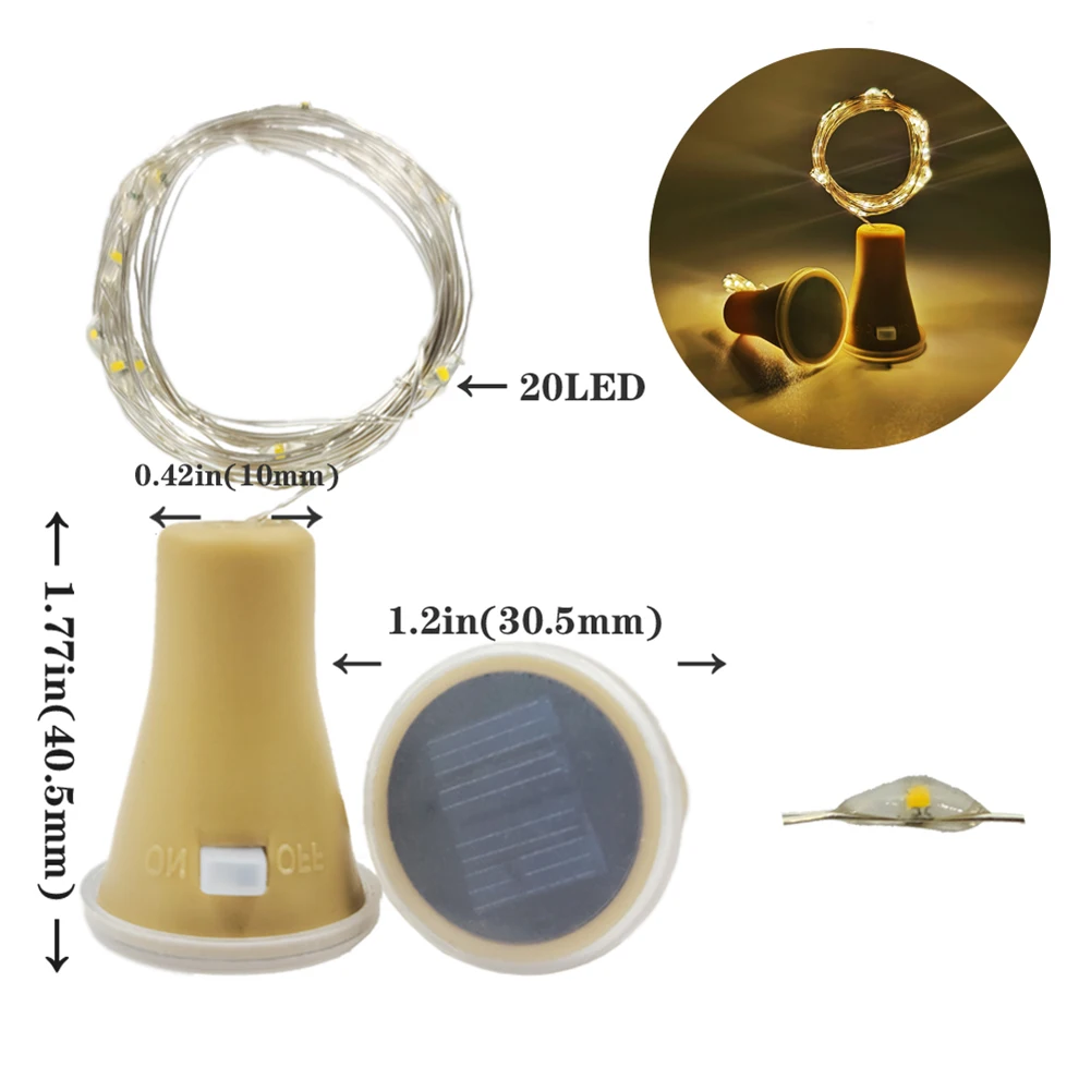 

10LED/20LED Solar Wine Bottle String Lights Durable Practical Multi-functional Classic Wedding Bar Cork Garland Fairy Lamp