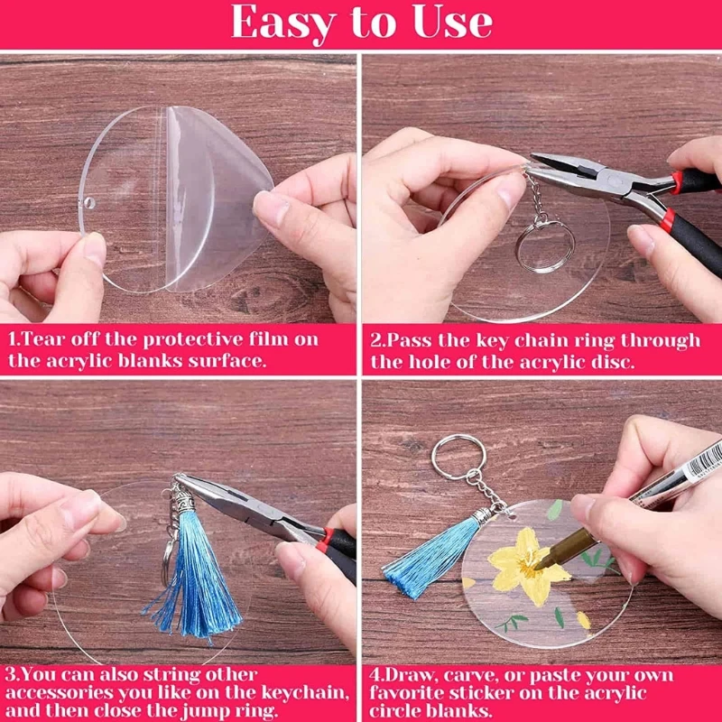 

50Pcs Acrylic Circle Blanks Clear Acrylic Round Keychain Pendant Jewelry Making J60E