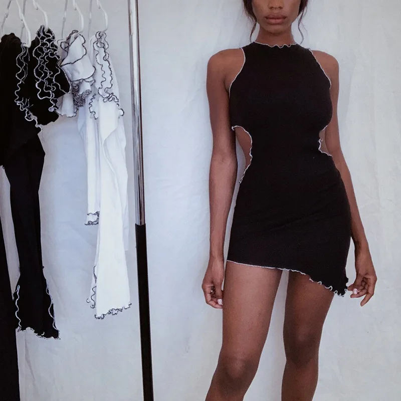 

European and American spring and summer 2021 new sleeveless vest waist hollow dress temperament casual women's wear
