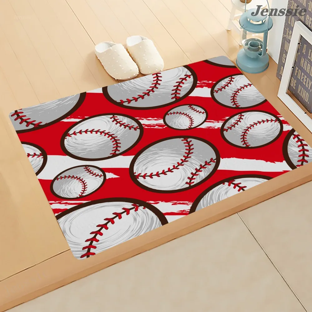 

3D Baseball Printing Door Mat Entrance Mat Household Carpet for Kitchen Corridor Balcony Bathroom Non-slip Mat Home Textiles