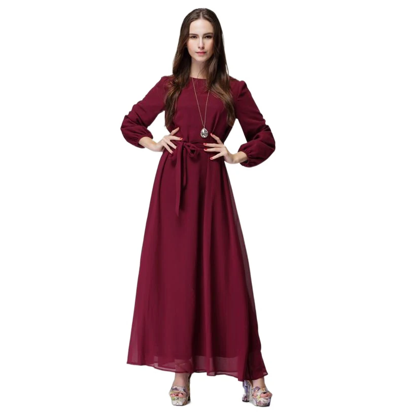 

Islamique Moroccan Kaftan Abaya Vestido Jurken Muslim Women Long Sleeve Ruffle Dress Caftan Elbise Islamic Clothing Bow Sashes