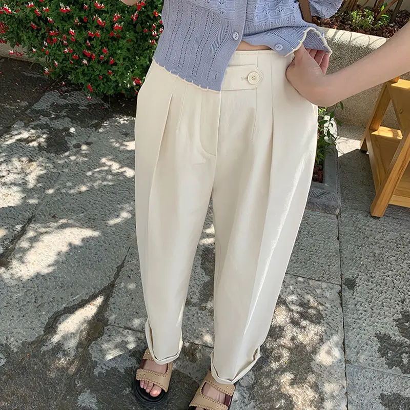 

Casual pants children 2021 summer new loose waist design French straight pants show thin wide leg pants