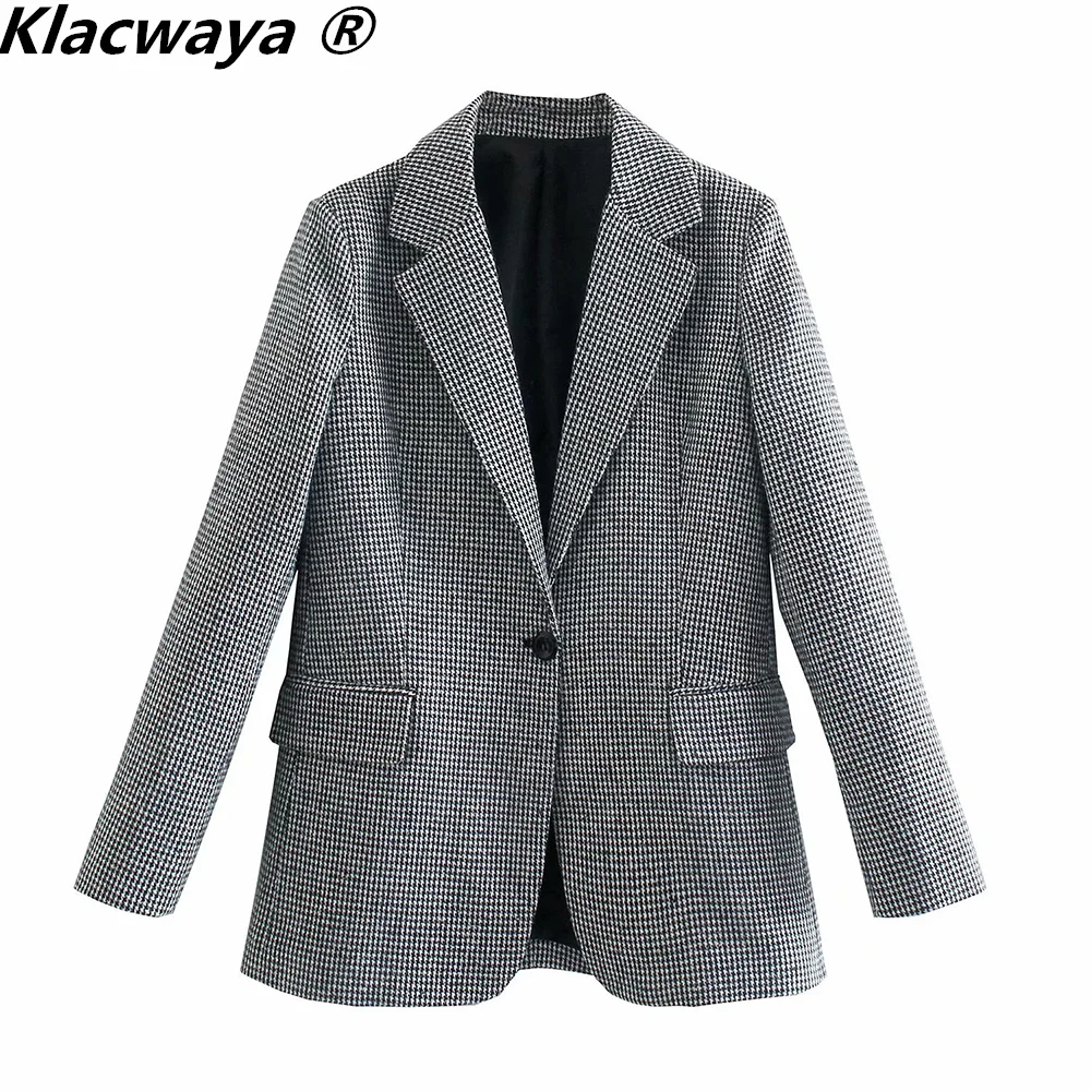 Женский костюм-двойка Klacwaya винтажный Блейзер на одной пуговице с длинным рукавом
