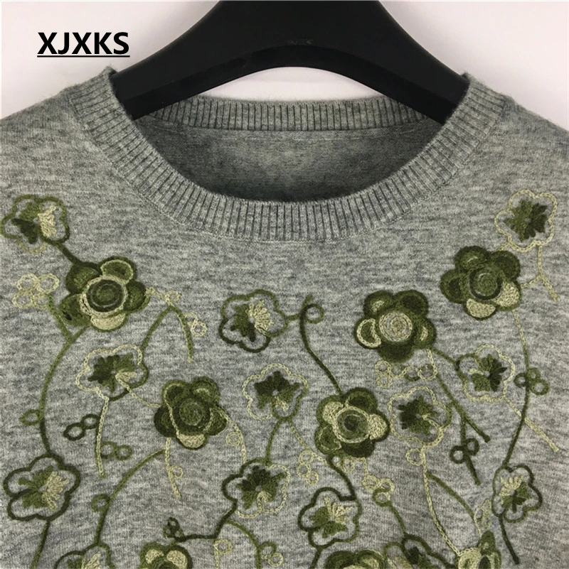 XJXKS New Fashion Women Sweater Emboridery Wool-blends Knitwear Jumper Knitted Sweaters And Pullovers | Женская одежда