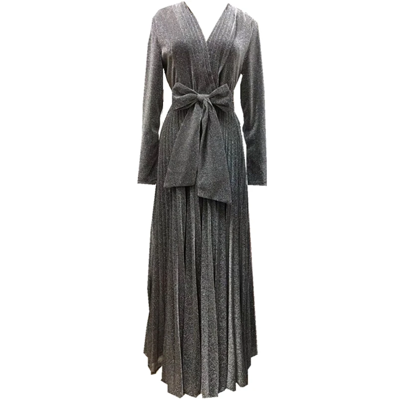 

Wind tie deep New V halo dyed long sleeved long sleeved dress