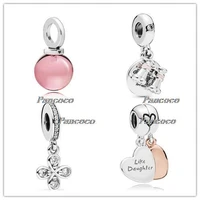 925 sterling silver bead four petal flower charm pendant beads fit pandora women bracelet necklace diy jewelry