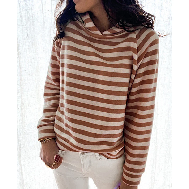 

Women Sweatshirts Autumn Spring Casual Stripes Hoodies Top Pullovers Long Sleeve Casual Fashion Hooded Sweatshirt Female S-XL