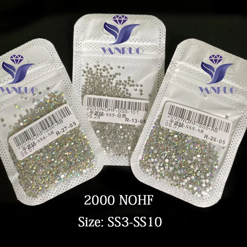 

YanRuo 1440pcs Crystal Non Hot Fix SS3-SS10 Rhinestones стразы Flatback Glass Strass Glitters Stones For Nails Art Decoration