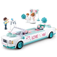 happy moment romantic wedding party car favor set building blocks kit bricks classic model kids toys diy gift for girl princess
