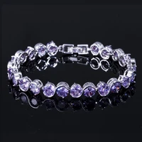 threegraces new trendy purple cubic zirconia crystal round link chain bracelet for women wedding banquet jewelry gift br130