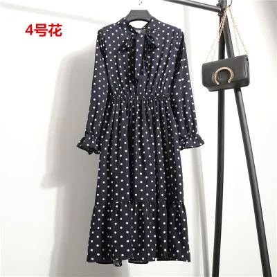 

Women Summer Party Dress Spring Korean Bow Elegant A Line Dress 2020 New Midi Chiffon Dresses Vintage Floral Print Dress Vestido