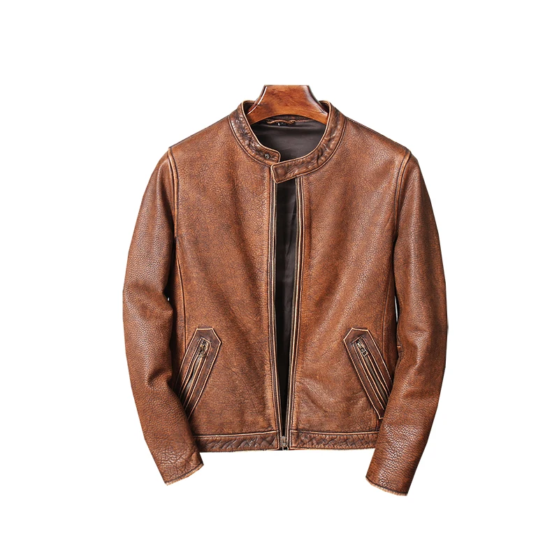 

Genuine Leather Clothes Leather Jacket Men's Handsome Head Layer Pure Thick Nappa Leather Stand Collar/short Jacket Cow Leather
