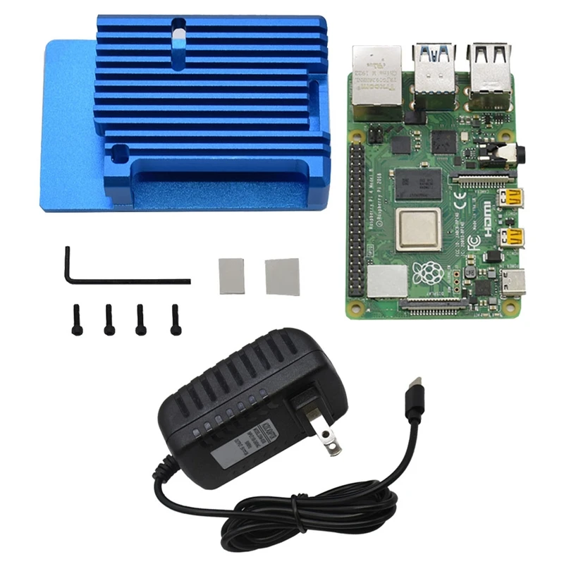 

for Raspberry Pi 4B 2G RAM DIY Kit Support 2.4 / 5.0 GHz WIFI Bluetooth 5.0 with Aluminum CNC Alloy Protective Blue Case 5V 3A P