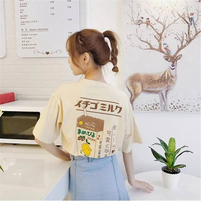 Women T Shirt Kawaii Cartoon Print Tops Tee Harajuku Summer Short Sleeve Casual Loose Korean Clothes | Женская одежда