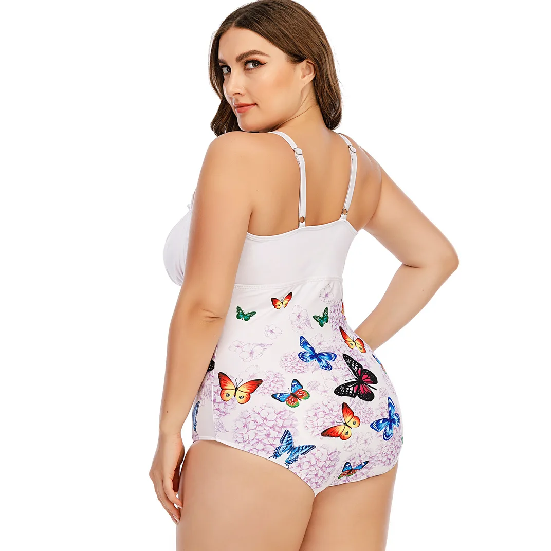 

2021 plus size one piece swimsuit female butterfly print swimsuit sexy classic swimsuit summer beach swimsuit 5XL