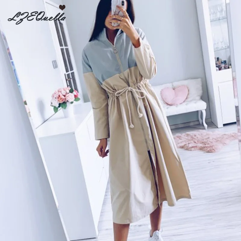 Женский Длинный плащ Тренч прямой осенний с длинными рукавами и карманами