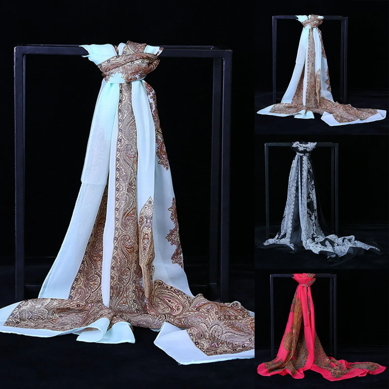 

Женский шифоновый солнцезащитный шелковый шарф с принтом