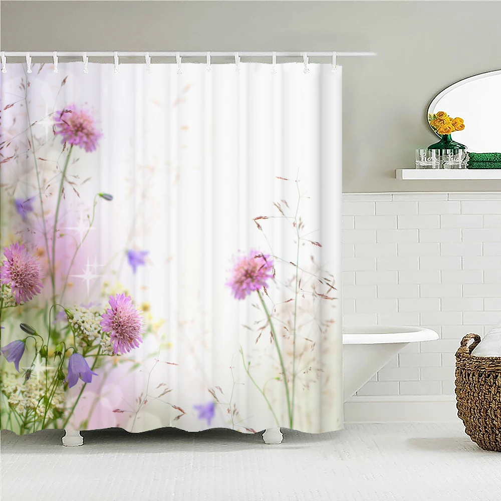 

3D Printed Dandelion Tulip Flower Shower Curtains Waterproof Fabric Curtain for Bathroom Decorate with Hooks Bath Screens