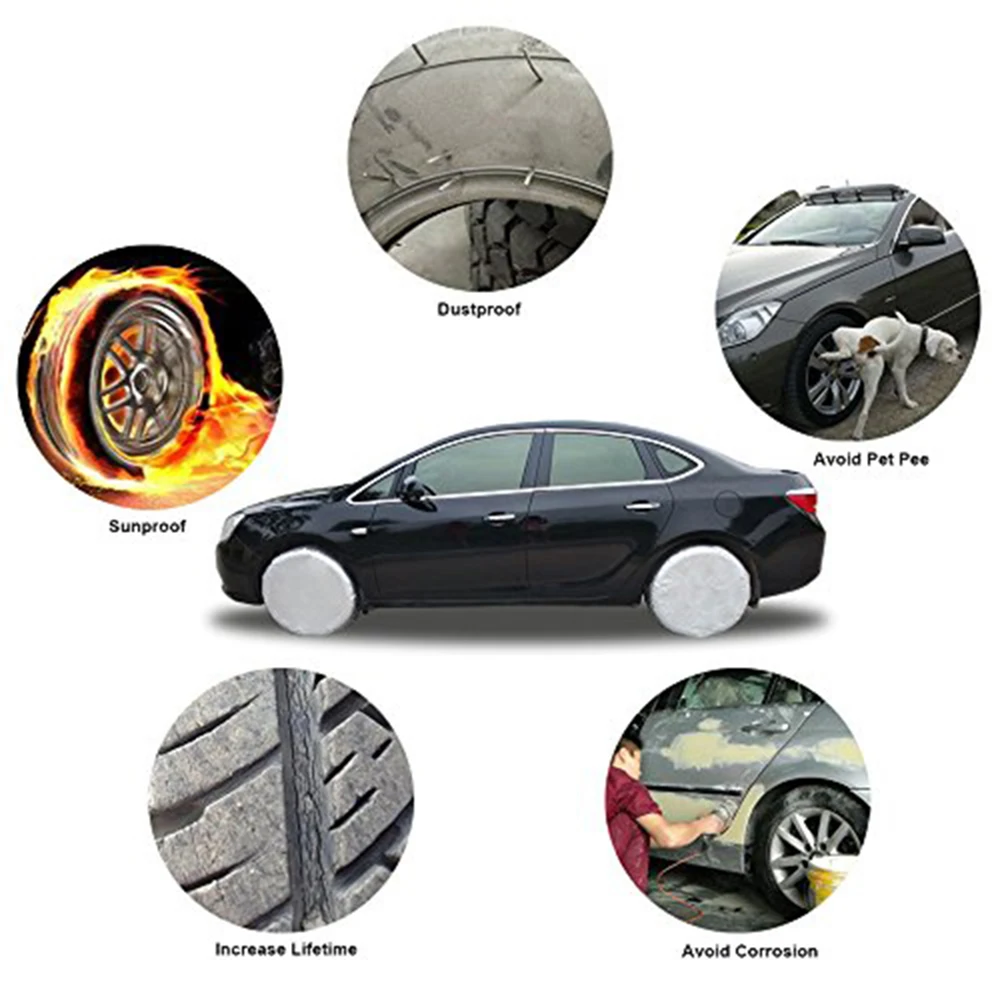 Kayme Four-Layer Tire Covers Set Of 4 For Rv Travel Trailer Camper SUV Vinyl Wheel Sunscreen,Rain and Snow Protection Waterproof