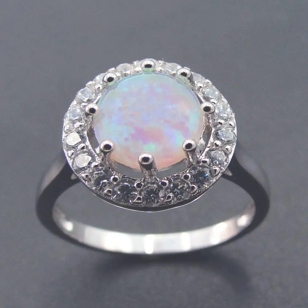 Хорошее ювелирное изделие 925 пробы серебро для женщин Белый огненный опал Halo