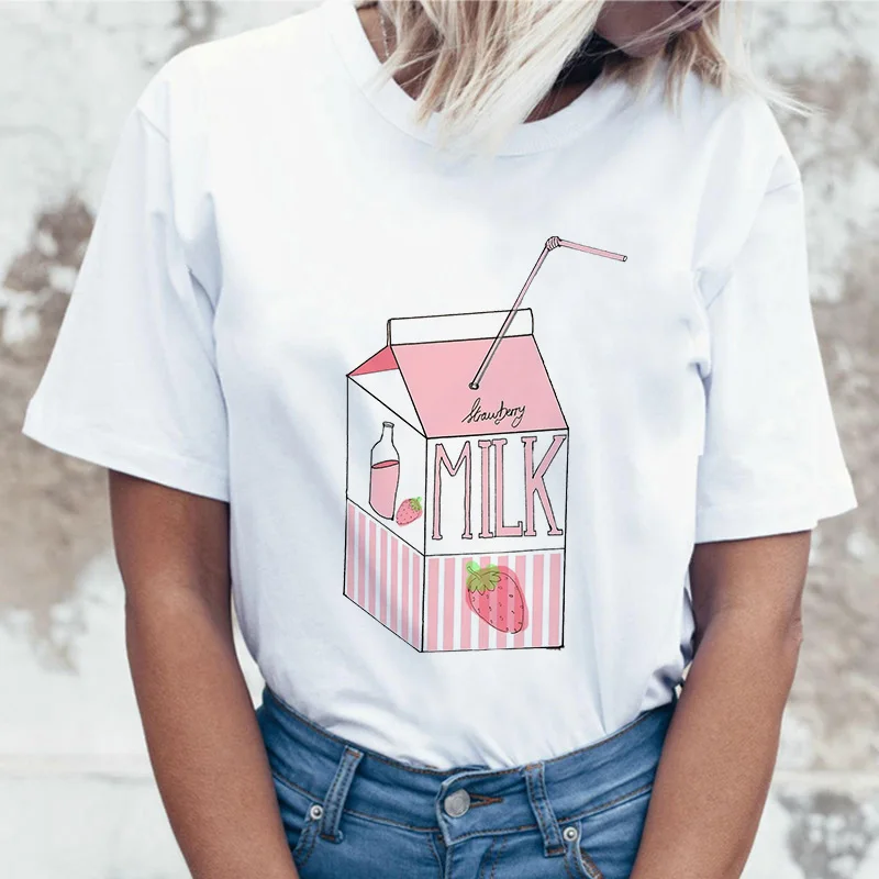 

Strawberry Milk Juice T Shirt Women 2022 Kawaii Girl Tshirt Aesthetic Graphic Cute Sweet Female T-shirt Clothes Top Tees