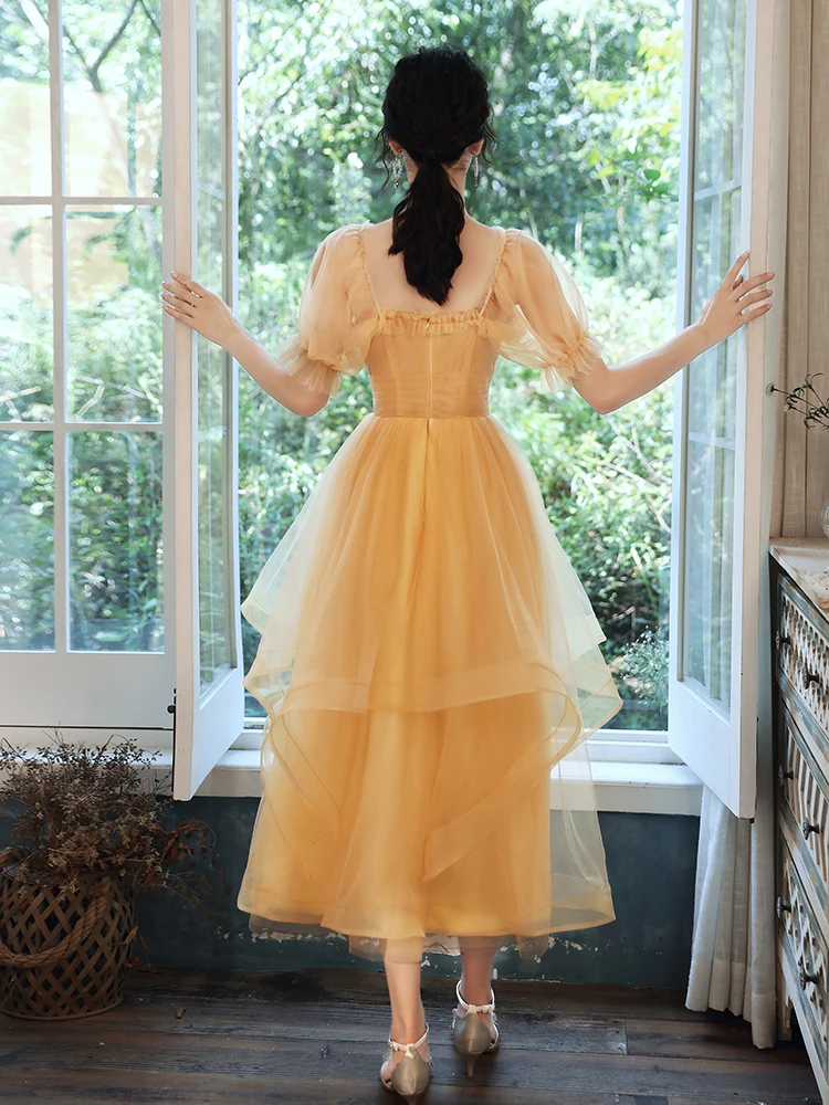

Party dress temperament yellow Bridesmaid Dress usually wear Party Princess Dress