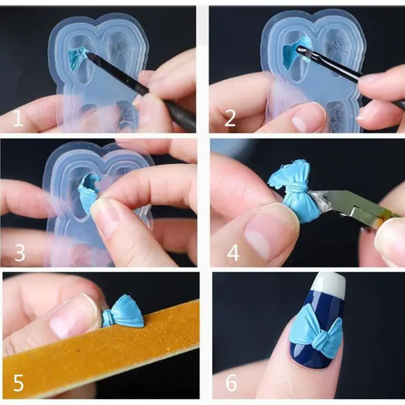 

5Pcs Silicone 3D Stereo Mini Bowtie Carving Mold Nail Art Mould Kit Bow Template Silicone Resin Mold Nails Art Crafts
